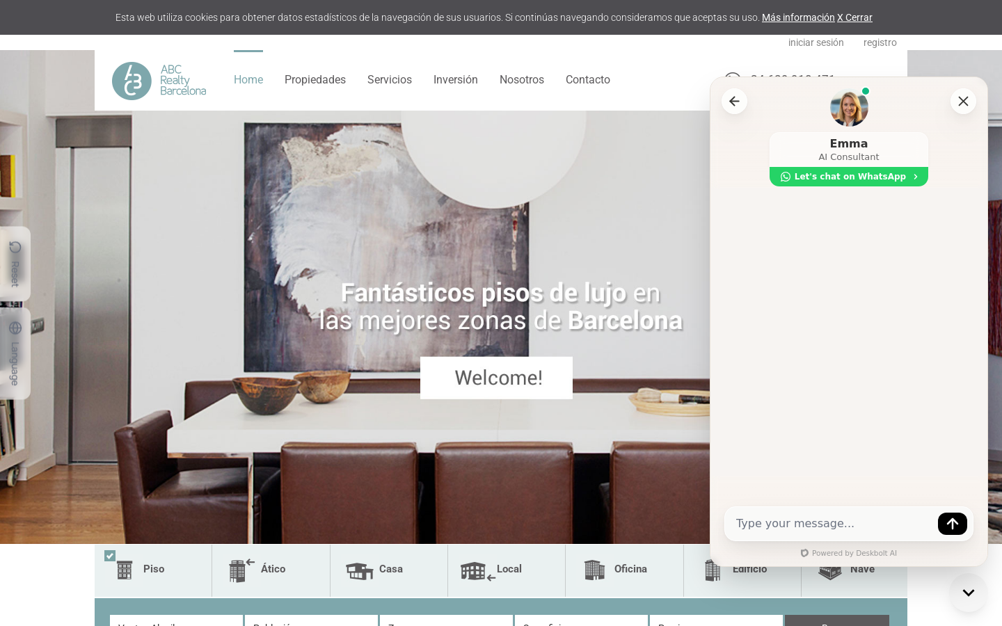Deskbolt widget on a real estate agency website — embedded floating bubble